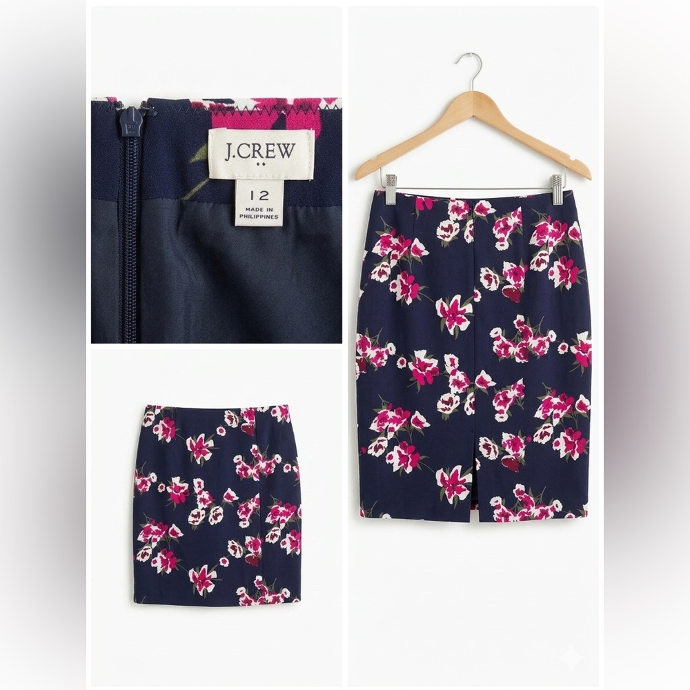 J Crew Floral Navy Pencil Skirt